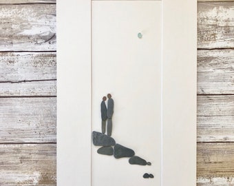 Couple gift, pebble art by Sharon Nowlan, 8 by 15 matted and/or framed
