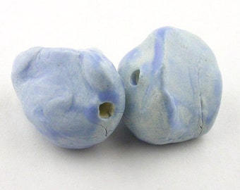 Nugget Beads, blue Beads, light blue beads, stoneware beads, ceramic Beads, chunky beads, ancient beads, pair of beads, beads for jewelry