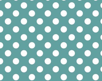 Teal Blue Polka Dot Fabric - Riley Blake Medium Dot - Turquoise and White Dot Fabric