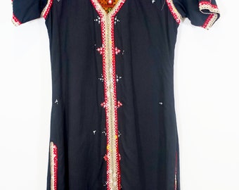 70s Indian Embroidered Mirrored Summer Cotton Short Sleeve Ethnic Festival Boho Hippie Tunic Dress