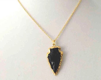 Arrowhead necklace Black arrowhead necklace obsidian small arrowhead pendant arrow necklace gemstone necklace -Boho necklace