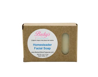 ORGANIC Grass Fed Tallow Soap -- Homesteader -- Unscented Tallow Soap -- Facial Soap -- Organic Soap -- Tallow Soap -- 4oz