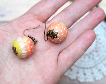 Wood earrings handpainted watercolor wash orange yellow
