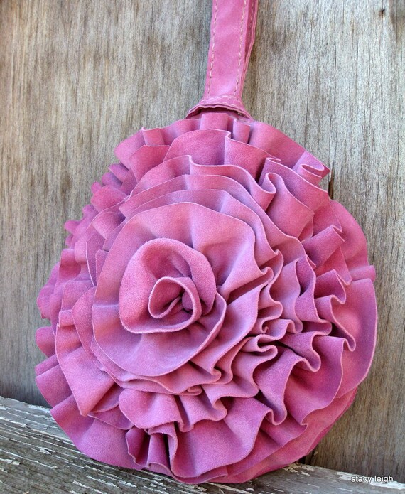 Items similar to Pink Rose Leather Wristlet Bag by Stacy Leigh Ready to ...