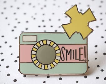 Enamel Pin - Smile! Camera Pin - Pastel Retro Camera - Flair