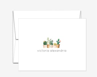 Personalized Stationery - Succulents - Folded Note Cards
