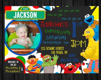 Sesame Street Boy Invitation / Sesame Street Invitation / Sesame Street Chalkboard Invitation / Sesame Street Birthday Invitation