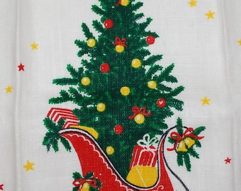 Vintage Christmas Tree and Sleigh Kitchen Towel