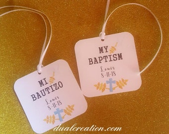 baptism tags/bautizo tags/personiled tags/gift tags/boy/girl/blue/pink