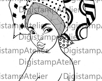 African Headwrap 1. INSTANT DOWNLOAD Digital Digi Stamps
