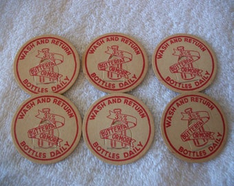 Lot of 6 Vintage Milk Caps Cardboard Paper Ephemera Scrapbook Milk Cap Collection