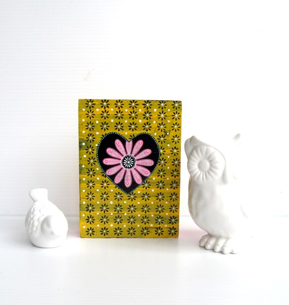 Pink Flower Colorful wall art on hollow wood box Pink and yellow