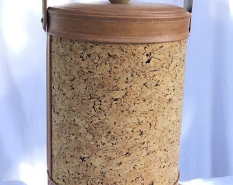 Vintage 1960's Cork and Faux Tan Leather Ice Bucket