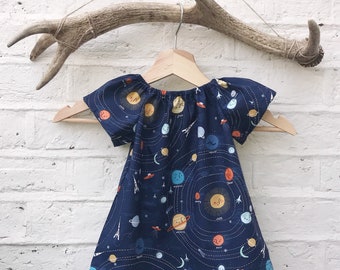 Baby girl dress /Space Print baby dress / Toddler dress/ cotton baby dress / Peasant girls dress