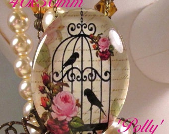 40x30mm - 'Polly' (red-pink roses) - Photo/Decal Glass Cab - 3 pc : sku 05.14.17.6 H15