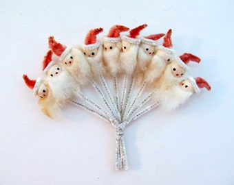 Vintage Spun Cotton Santa Picks/ Package Tie Ons/ Spun Cotton Santa Claus Craft Pick/ Lot of 10