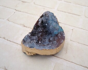 Gold Electroplate Druzy - Electroplate Druzy Geode - Electroplate Geode - Blue Druzy Pendant - Blue Geode Pendant - Geode Slice Pendant