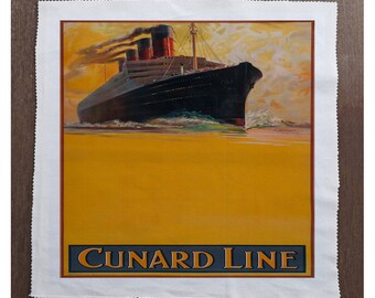 Cunard Line To all parts on the World Ship travel - Sewing, Cushion, Upholstery, Craft, Patchwork and Quilting Fabric Panel 100% cotton