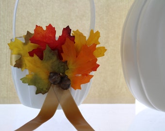 Fall Wedding Flower Girl Basket/ Wedding Accessories / Leaf Flower Girl
