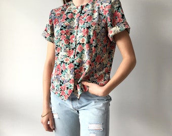 Vintage Floral Button-Up Top