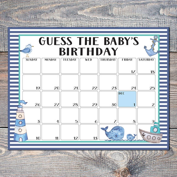 Nautical Guess the Baby's Birthday Calendar for Baby