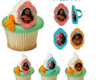 Moana Cupcake Toppers - 12 - Cupcake Topper Rings, Moana Cake Toppers, Moana Birthday Party Cupcake Toppers, Moana Party, Moana