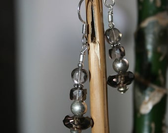 Faceted smoky quartz and silver gemstone earrings