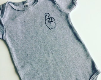 Fingers Crossed Hand Embroidered Baby Onesie