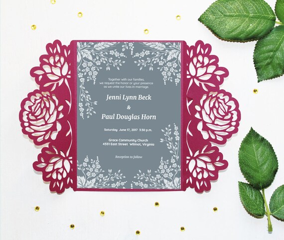 Digital SVG DXF ai CRD eps Wedding invitation Rose