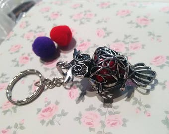 Keychain with a fragrance diffuser + 2 PomPoms OWL pendant