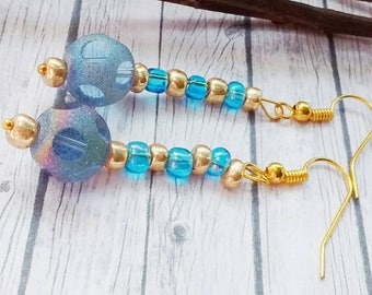 Blue Earrings, Blue Bead Earrings, Blue Drop Earrings, Blue Dangle Earrings, Pale Blue Earrings, Long Blue Earrings, Rainbow Earrings,