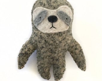 Gray Brown Sloth - Recycled Wool Sweater Plush Toy