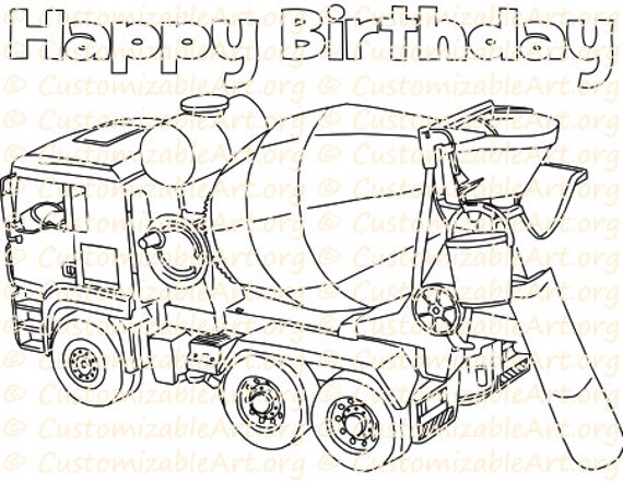 Cement Dump Truck Birthday Coloring Page Printable Party