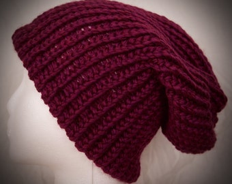 Enna in Berry~ A Hand Knit Beanie Style Hat
