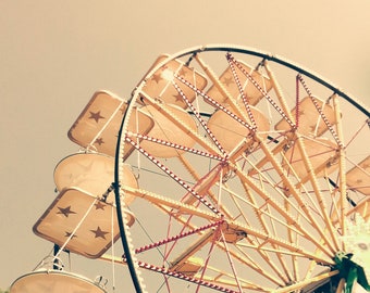 Printable Art, Vintage Ferris Wheel Photography, Carnival, Gold Tone, Digital Download, Poster, Nursery.