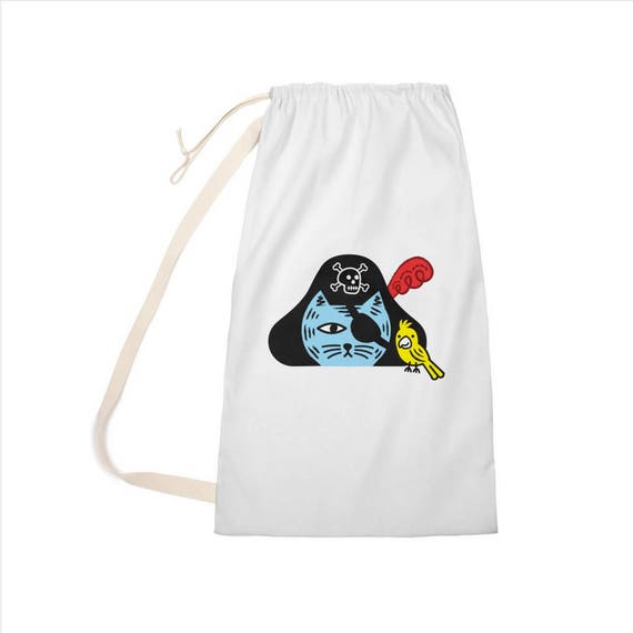 Pirate Kitty - Laundry Bag - Clothing Bag - 28" x 36" by Oliver Lake - iOTA iLLUSTRATiON