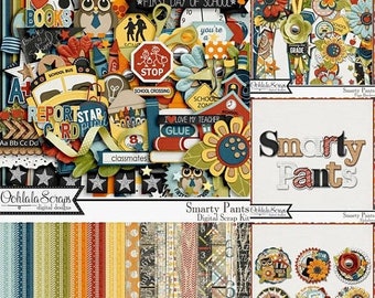 On Sale 50% Off Smarty Pants School Digital Scrapbooking Kit Bundle for Digi Scrapping and Crafts