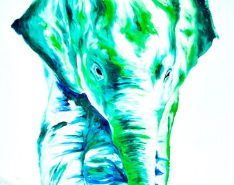 Elephant Painting | Elephant Art by Aidan Weichard | Original Painting on Canvas | Abstract Animal Art | "Jade" 95 x 70cm - Modern style