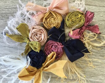 Fall silk clippies rosette clips raw silk rosettes
