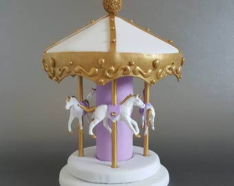 Carousel cake topper / centerpiece - lavender, white, gold