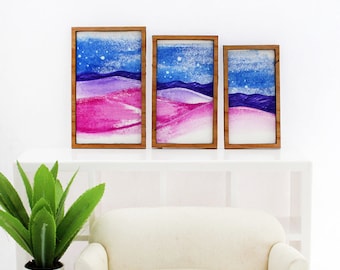 Set of 3 Miniature Artworks - Moonlit Desert Sands Triptych