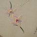 Vintage Irish Linen Oval Tray Cloth. Hand embroidered Pink Orchids . Hand Croched Irish Lace Work. C.