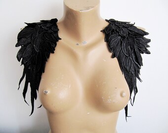 Nerola Wings Epaulet,2Pcs.Black Epaulet,3D Leaf Epaulet,Wings Lace Epaulet,White Shoulder Pad,Black Epaulet,Shoulder,Lace Pads