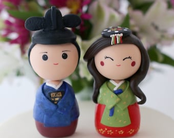Personalized Korean wedding cake topper kokeshi figurines