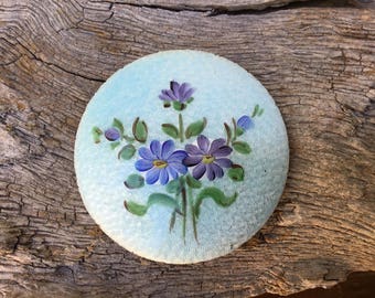 Lovely Blue Guilloche Enamel Embellishment Hand Painted Flowers Enamel Compacts Enamel Mirrors Enamel Lockets