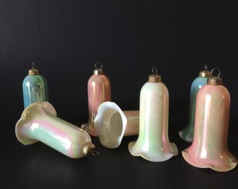 Vintage Plastic Bell Christmas Ornaments Set of 7