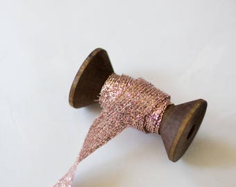 Rose Gold Braided Metallic Ribbon (with Wooden Spool) - 5 yards - 5/8" wide