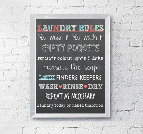 Laundry Rules Laundry Room Decor Printable Wall Art Sign