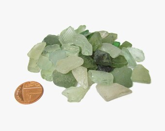 Genuine english beach glass lot, Mixed color sea glass craft supply, Green and clear frosted glass mosaic shards, Seafoam seaglass 50 pieces