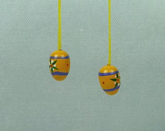Vintage Easter egg ornaments 1970s wooden yellow floral